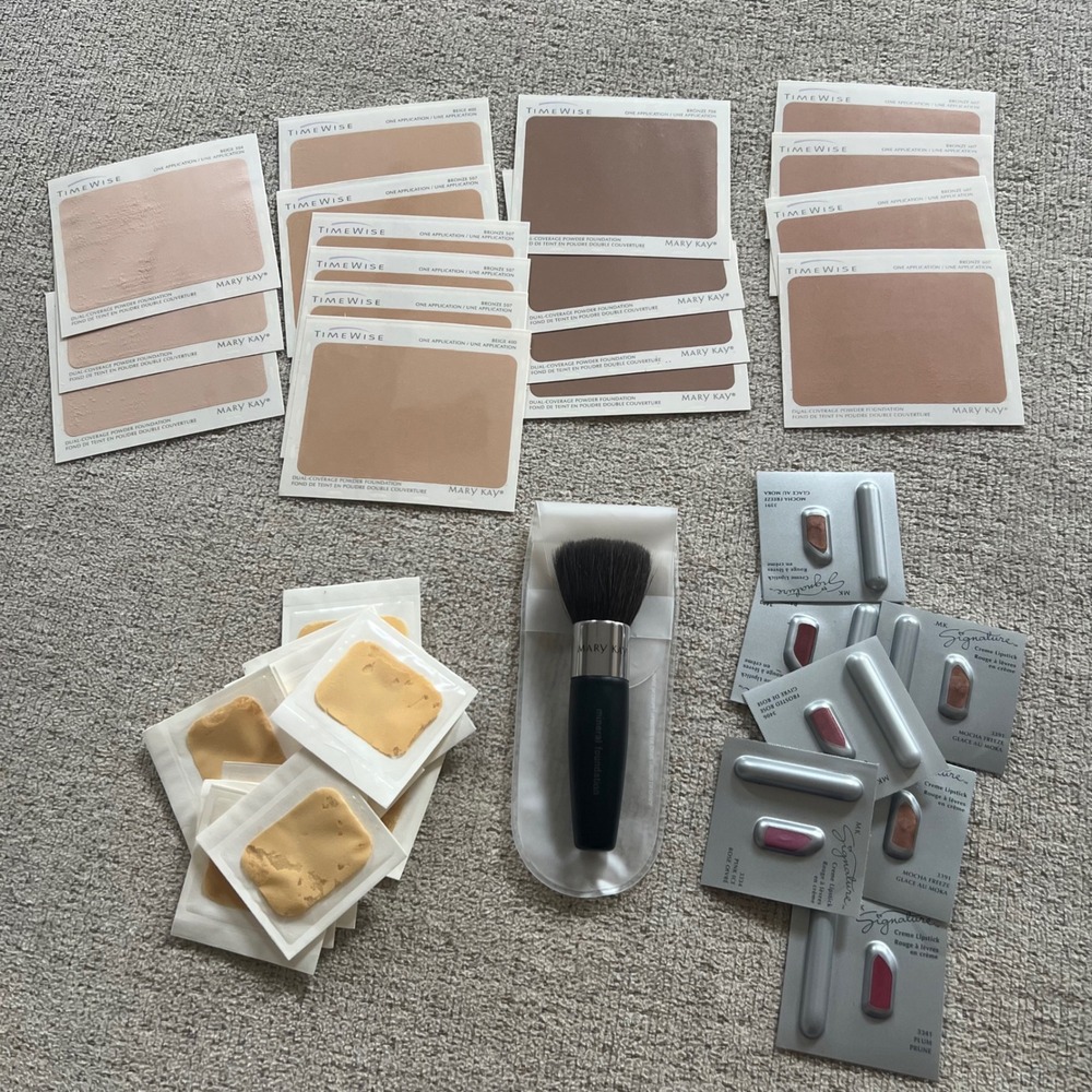 Mary Kay TimeWise Foundation Sampler Lot MK Signature Lipstick & Mineral Brush